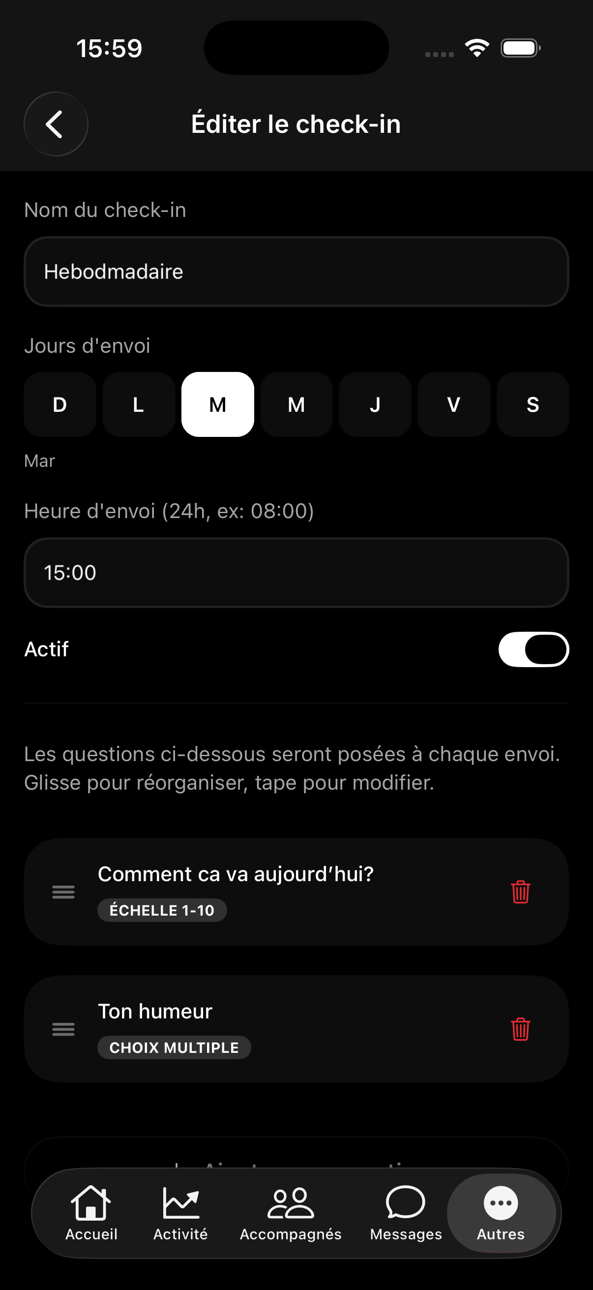 Check-in et suivi dans le temps