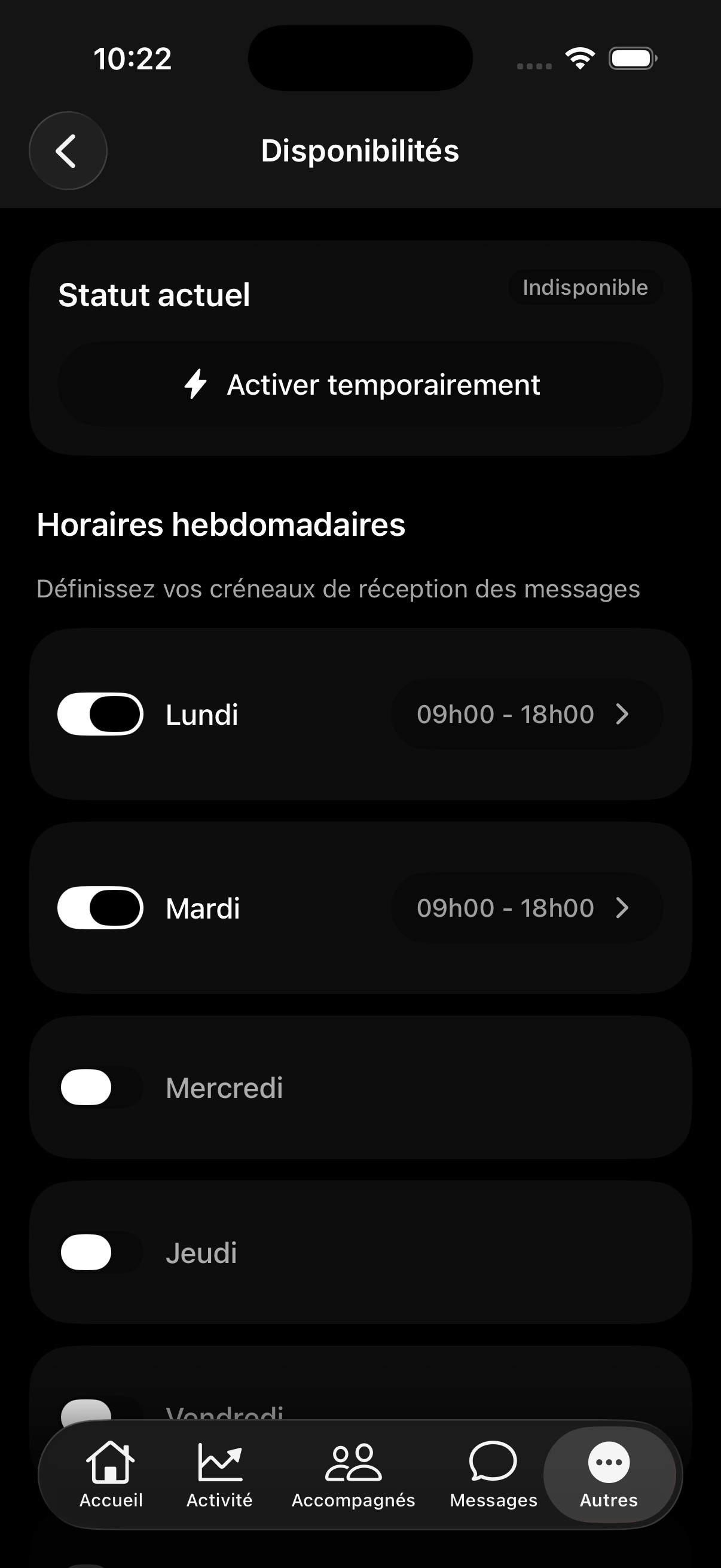 Réglage des plages horaires