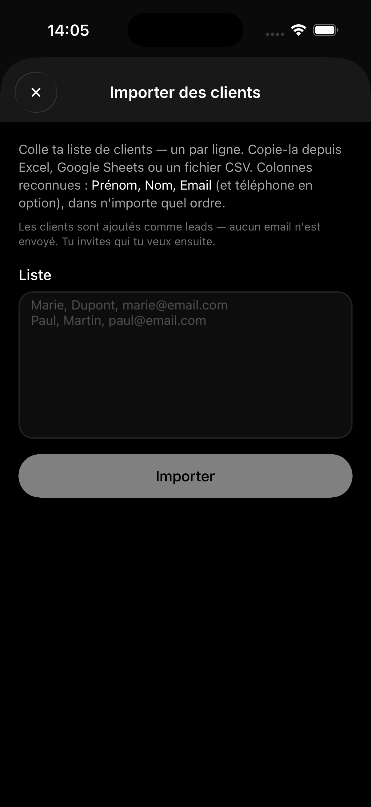 Importer des clients